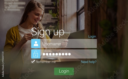 signup screen with blonde girl and pad photo