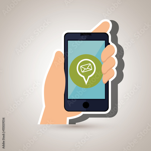 smartphone with hand isolated icon design, vector illustration graphic 