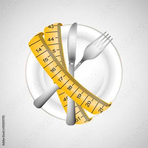 plate and cutlery with tape measure