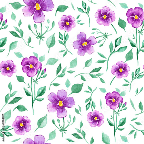 Watercolor seamless pattern with violet flowers