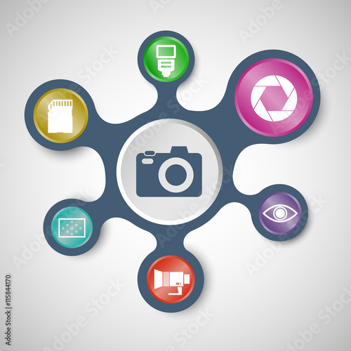 Camera infographic templates with connected metaballs