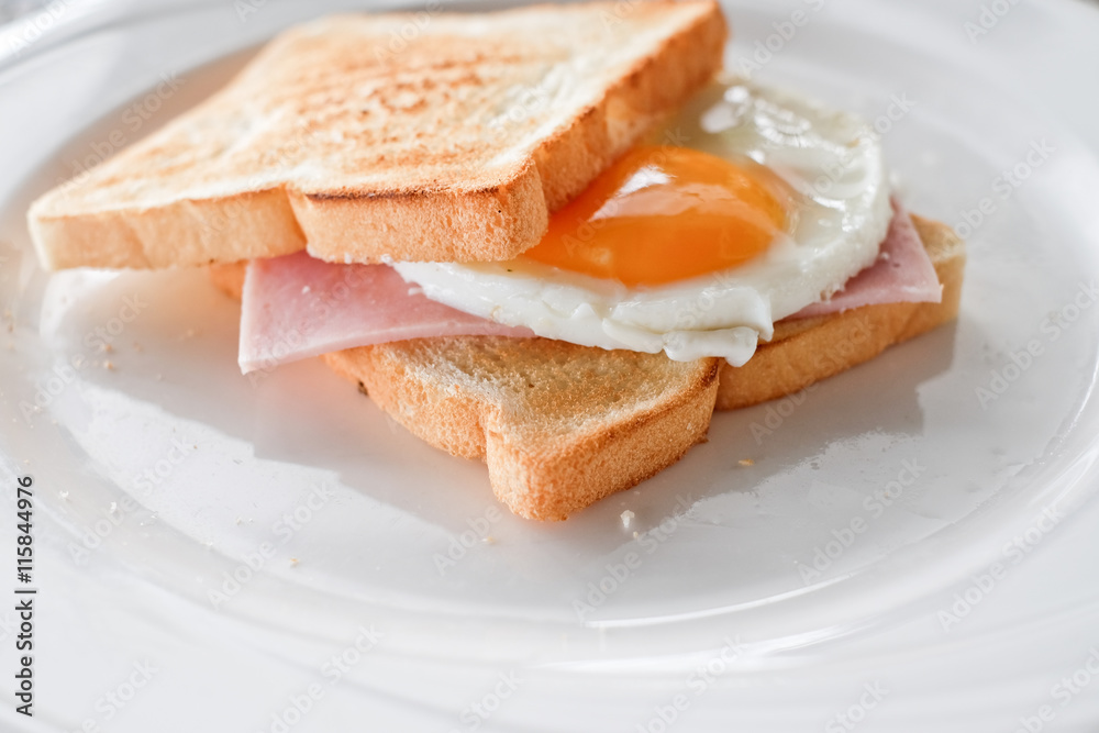 Fresh Grilled Sandwich with ham and egg for breakfast