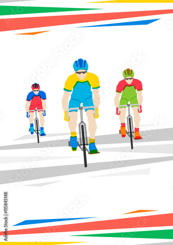 Cyclists sportsmen vector illustration. Bicyclests competition graphic design. Colorful bicycle racers (riders) concept.   © aleksorel