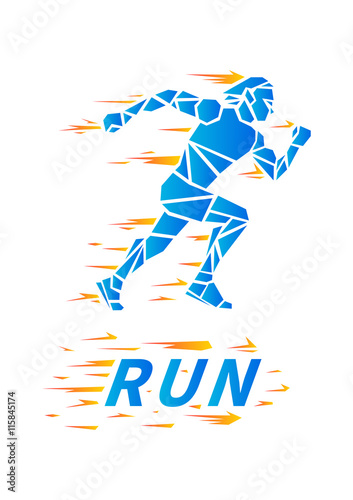 Running man with splashes vector illustration. Sportsman sprinter silhouette. Runner (marathon racer) creative concept for sport advertising poster, banner, flyer, leaflet, placard, poster. 