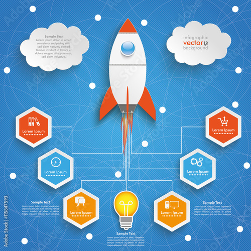 Bulb Startup Infographic Network Blue Sky