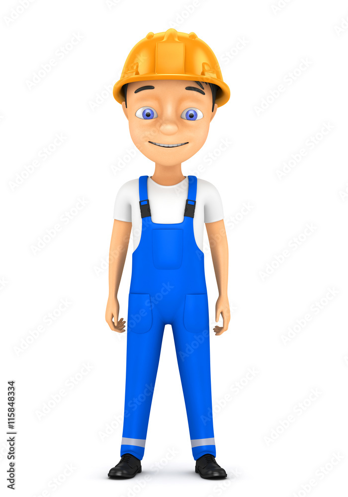 3d cheerful worker in a hard hat on a white background 3d cheerful worker in a hard hat on a white background