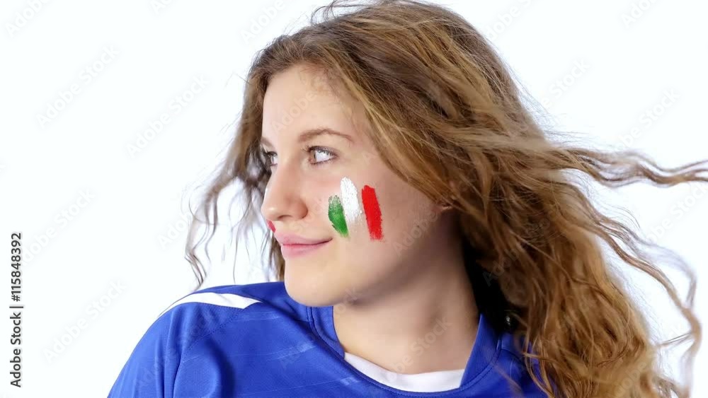 Girl with Italian flag on her face smiling Girl with Italian flag on her face smiling
