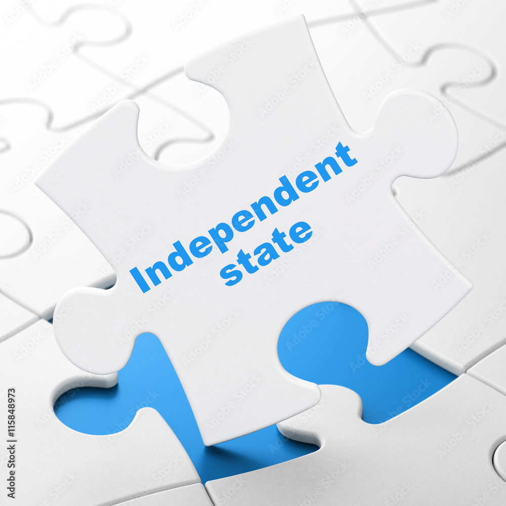Political concept: Independent State on puzzle background Political concept: Independent State on puzzle background