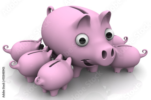 Pig piggy bank with children