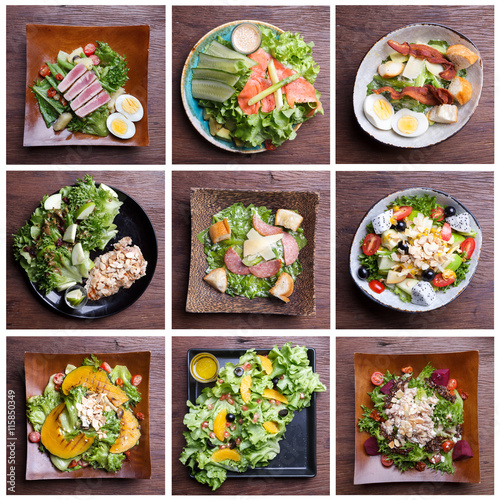 Including healthy foods salad set. Caesar salad,Fruit salad,Ham