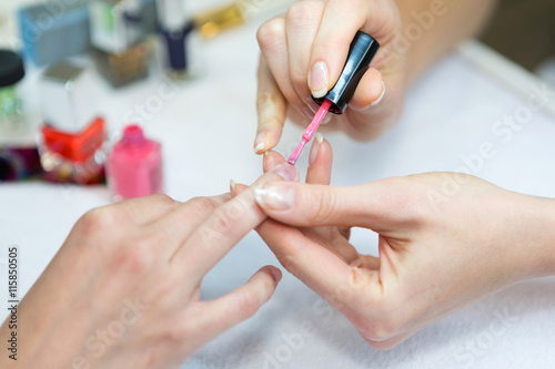 Details of hands during a manicure in  high definition