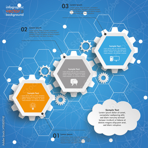Industry Cloud - Hexagon Chart Growth 3 Options Gears Cloud Blue Sky