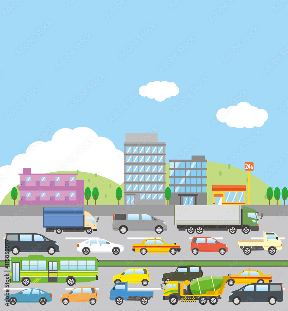 交通渋滞のイメージイラスト 街並み Stock Vector Adobe Stock