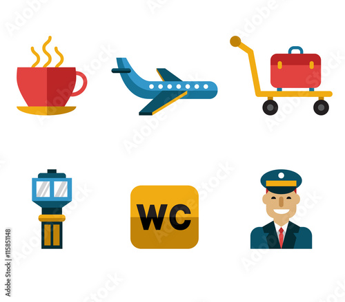 Airport Icons Flat Set 