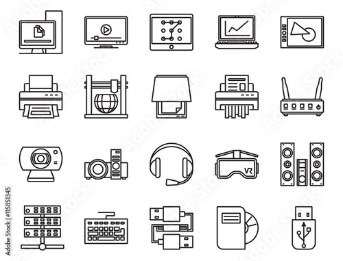 electronic and analog devices. basic set of linear icons