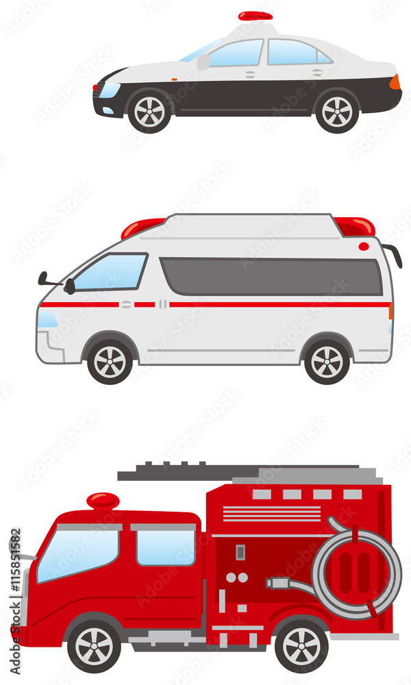 陸の乗物 公共 イメージイラストセット パトカー 救急車 消防車 Stock Vector Adobe Stock