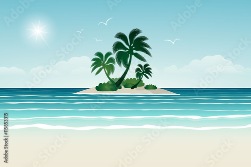 Fototapeta Naklejka Na Ścianę i Meble -  Seascape vector illustration. Paradise beach.