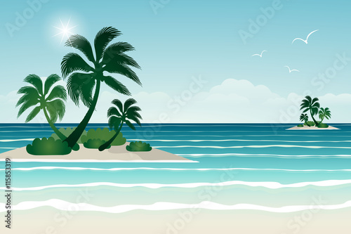 Seascape vector illustration. Paradise beach.