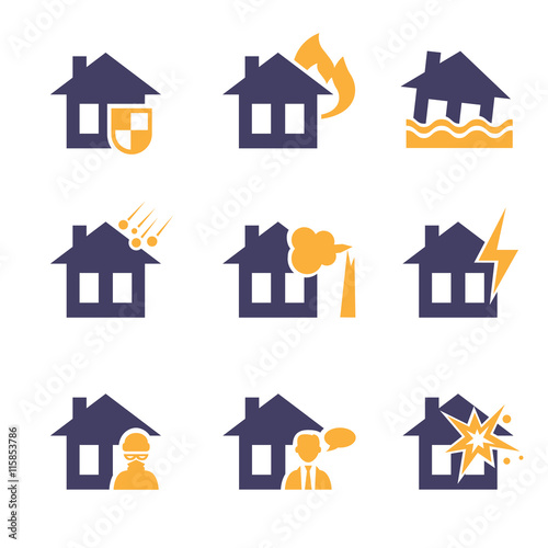 Home and House Insurance Risk Icons 