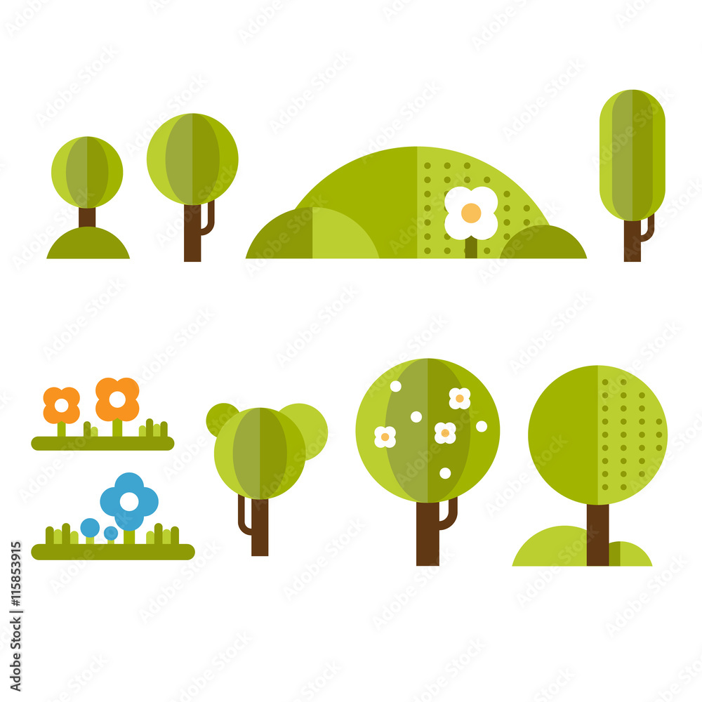 Trendy and Beautiful set of Flat Forest Elements Trendy and Beautiful set of Flat Forest Elements