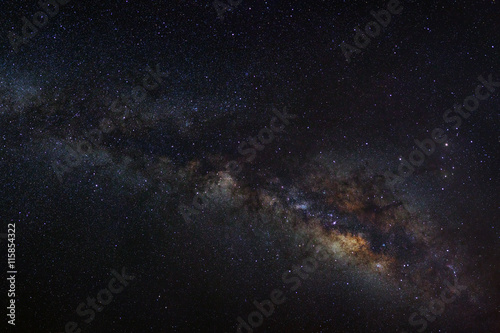 Panorama Milky Way galaxy  Long exposure photograph  with grain.