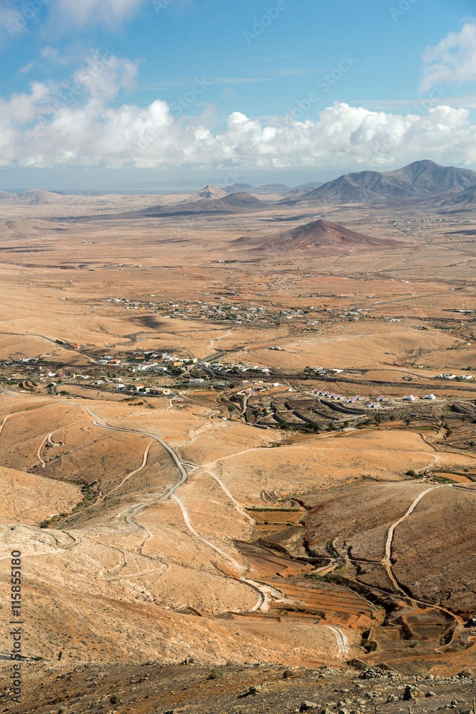 Fototapeta premium Volcanic Lanscape. Panoramic view on Fuerteventura from Mirador Morro Velosa, Fuerteventura, Canary Island, Spain