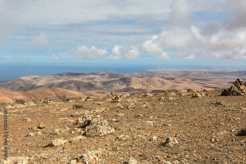 Volcanic Lanscape. Panoramic view  on  Fuerteventura from Mirador Morro Velosa, Fuerteventura, Canary Island, Spain