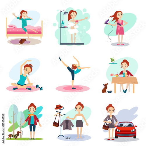 Daily Routine set with cute girl