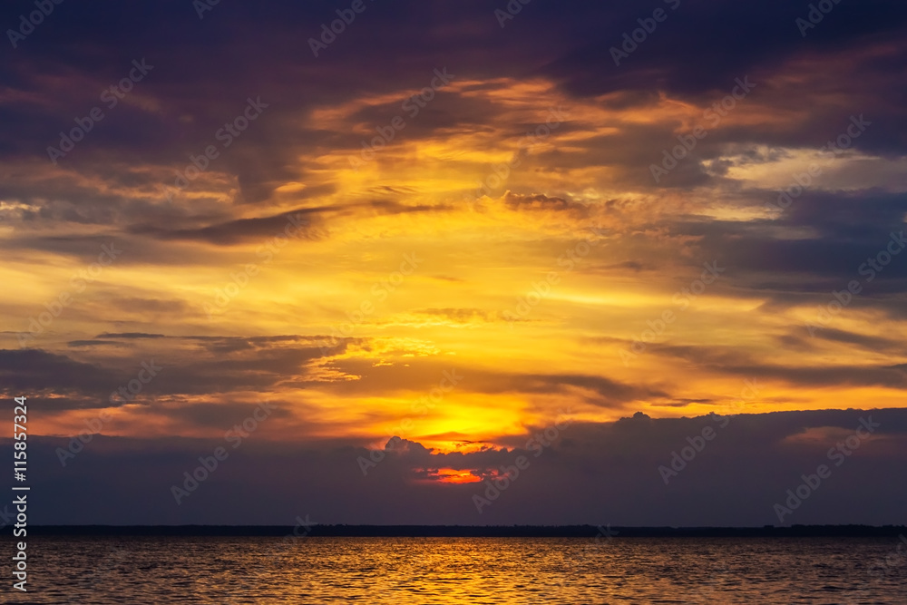 sunset sunrise over the sea and clouds, beautiful sky