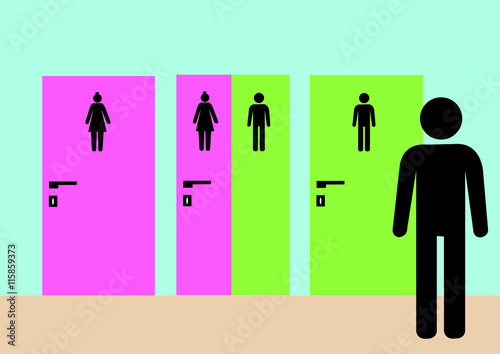 Illustration Unisex; Toilette; Geschlechergleichheit; Türen; Gleichberechtigung; Männlein, Weiblein; 
