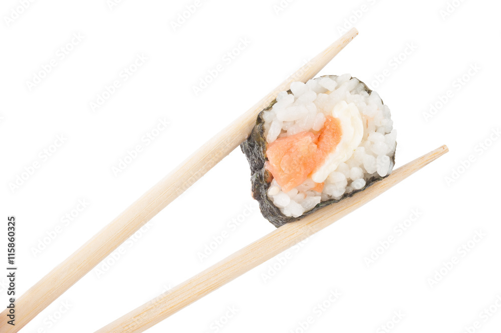 Sushi roll with chopsticks Sushi roll with chopsticks
