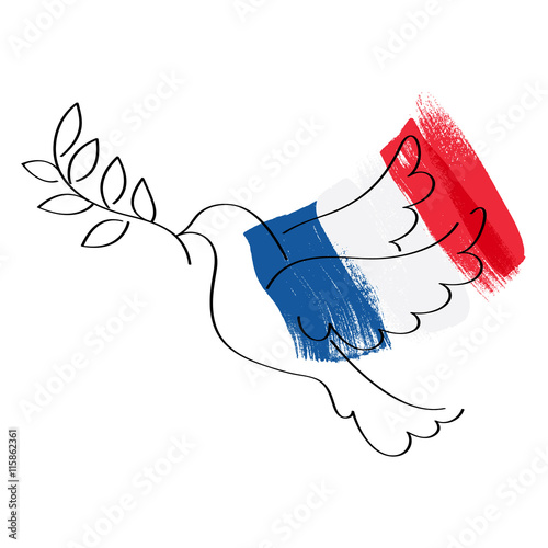 Dove and flag of France vector illustration.