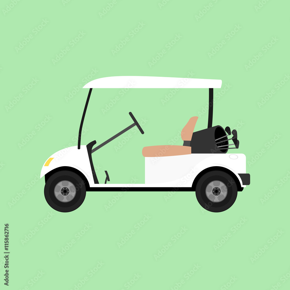 White empty golf cart. Vector illustration isolated.