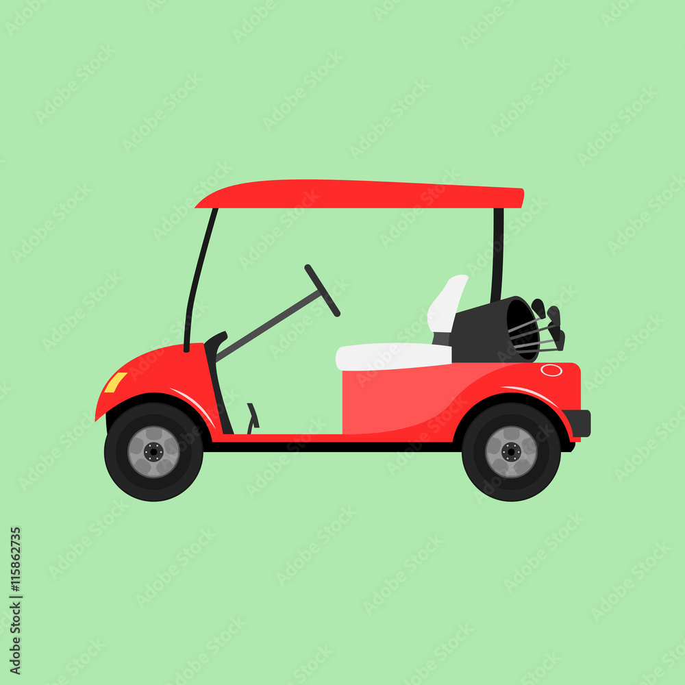 Red empty golf cart. Vector illustration isolated.
