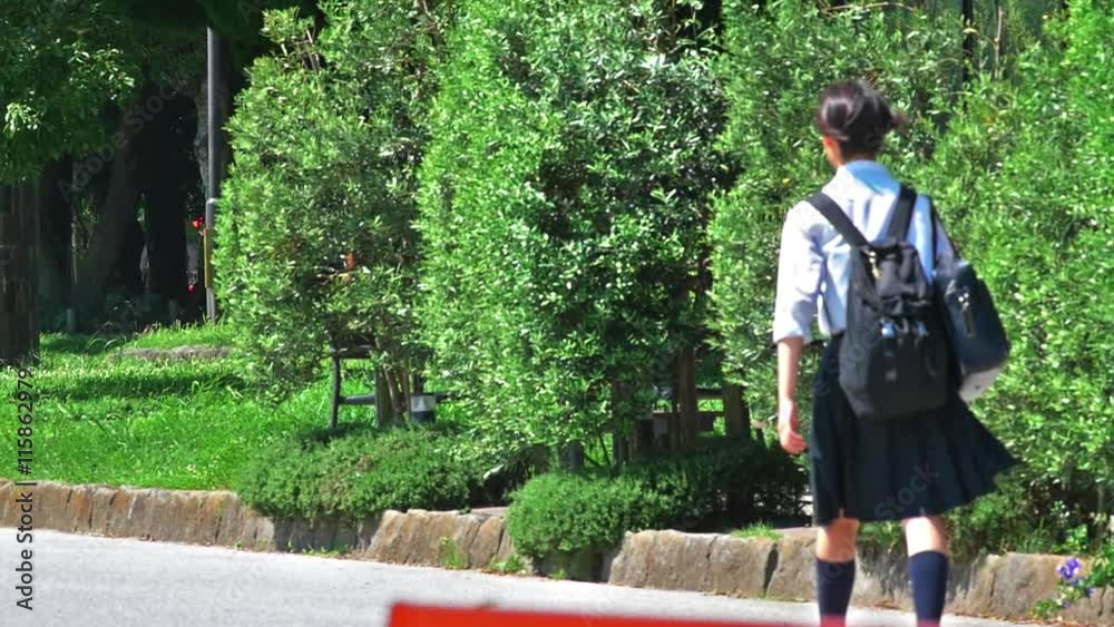 Japanese high school girl walking in hot summer Stock ビデオ | Adobe Stock