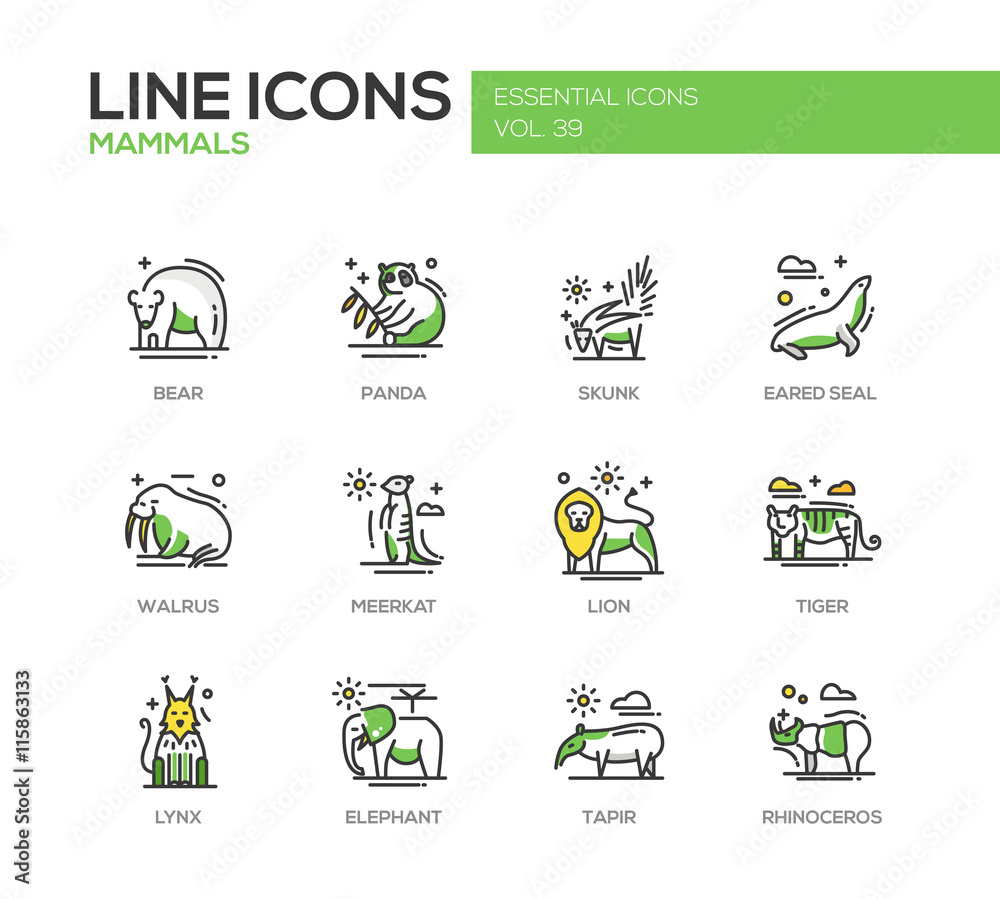 Naklejka premium Mammals - line design icons set