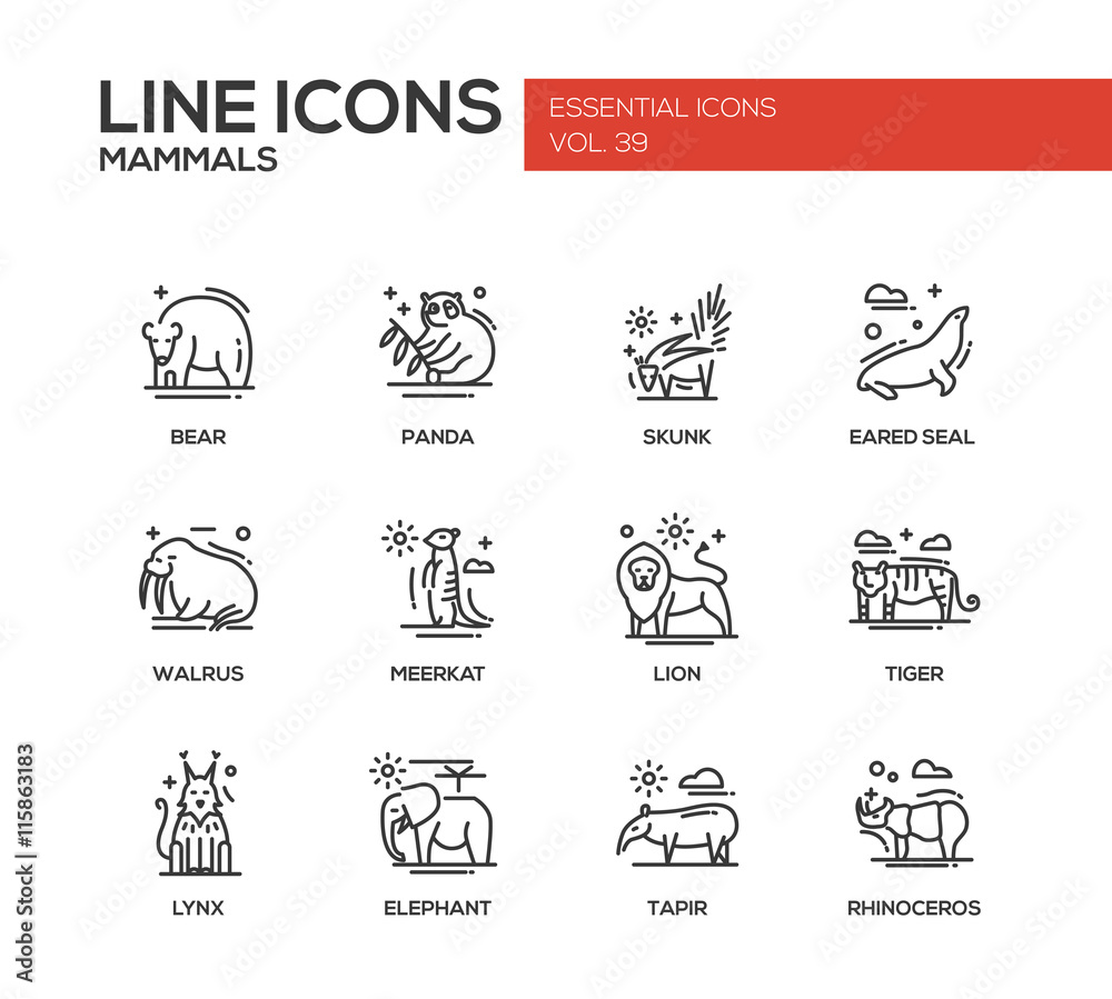 Mammals - line design icons set Mammals - line design icons set