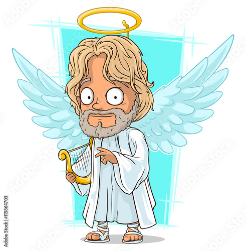Cartoon good angel with nimbus and harp