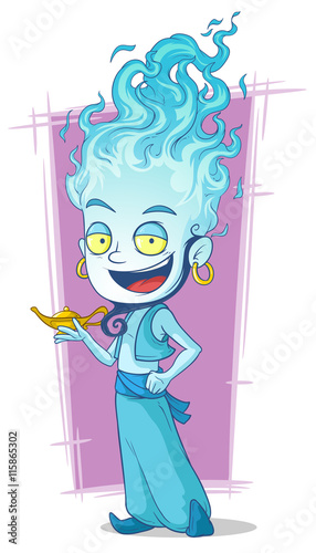 Cartoon jinn with blue fire-head