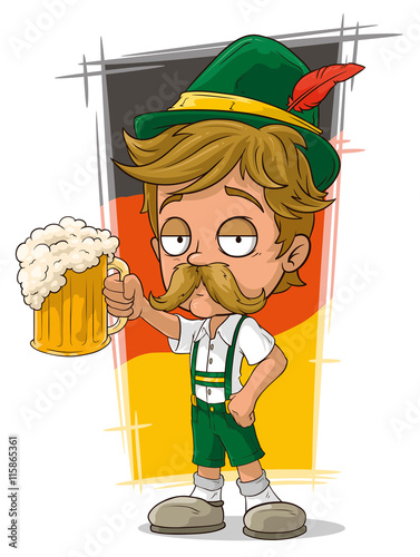 Cartoon little bavarian with hat and beer
