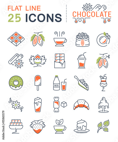 Set Vector Flat Line Icons Chocolate