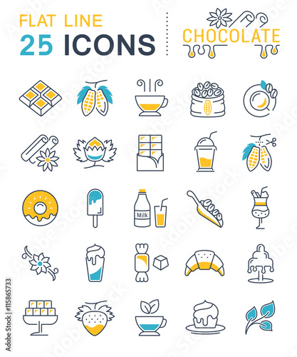 Set Vector Flat Line Icons Chocolate