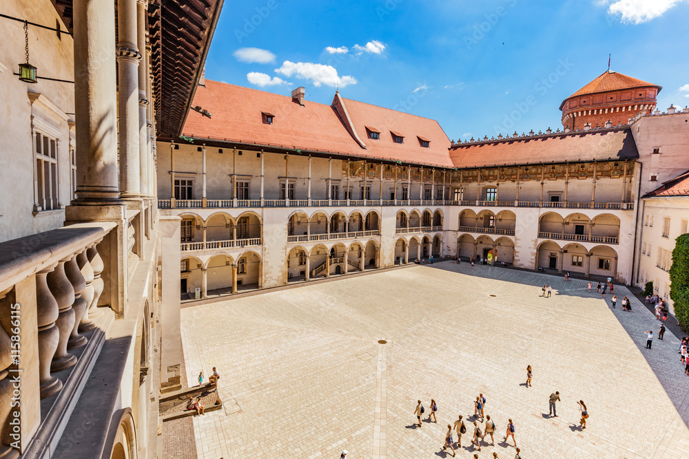 Naklejka premium Wawel Castle, Cracow, Poland. The tiered arcades of renaissance courtyard.