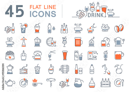 Set Vector Flat Line Icons Drinks and Alcohol