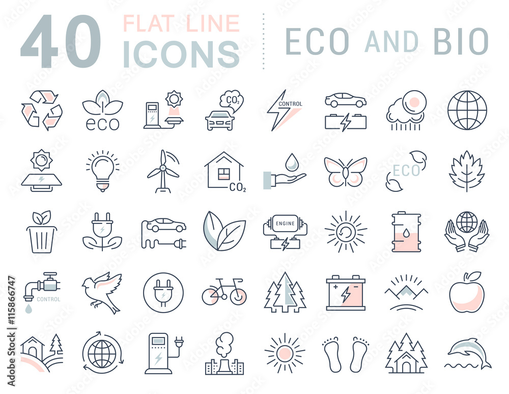 Set Vector Flat Line Icons Eco and Bio