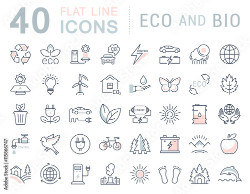 Set Vector Flat Line Icons Eco and Bio