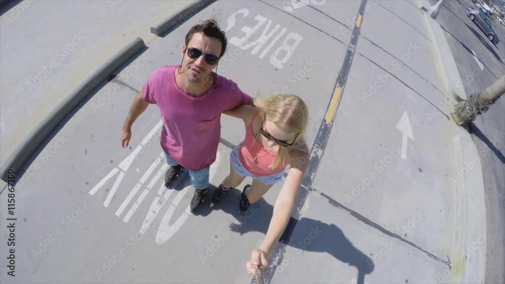 Couple roller skating