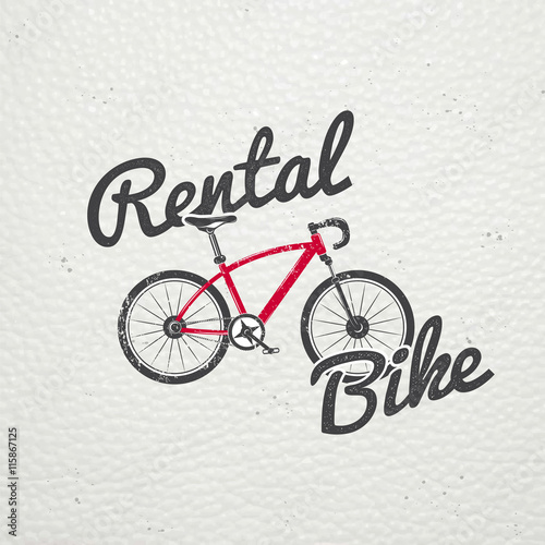 Rent, sale and repair - bicycles, mopeds and scooters. Bicycling Club. Detailed elements. Old retro vintage grunge. Scratched, damaged, dirty effect. Typographic labels, stickers, logos and badges.