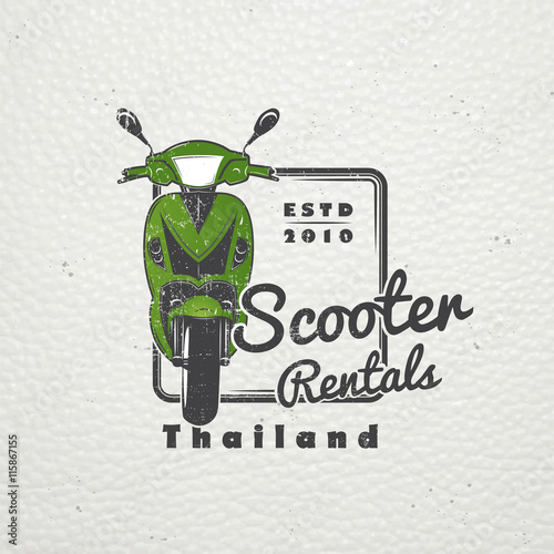 Rent, sale and repair - bicycles, mopeds and scooters. Bicycling Club. Detailed elements. Old retro vintage grunge. Scratched, damaged, dirty effect. Typographic labels, stickers, logos and badges.