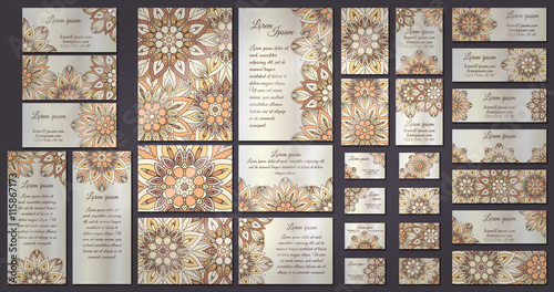 Business and invitation template Cards set with mandala ornament. Vintage decorative elements. Islam, Arabic, Indian, ottoman motifs.